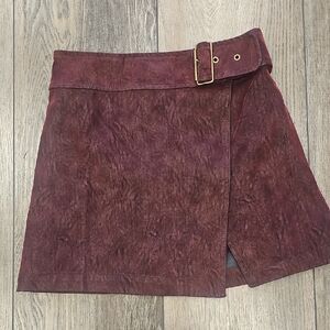Burgundy, Suede, Mini, Skirt, Winter, Casual, Office, School, Preppy, Urban